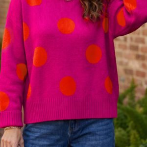 Strawberry Pink Playful Cozy Polka Dot Sweater