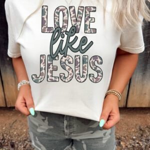 White Camo Letter Print Short Sleeve Casual T-Shirt