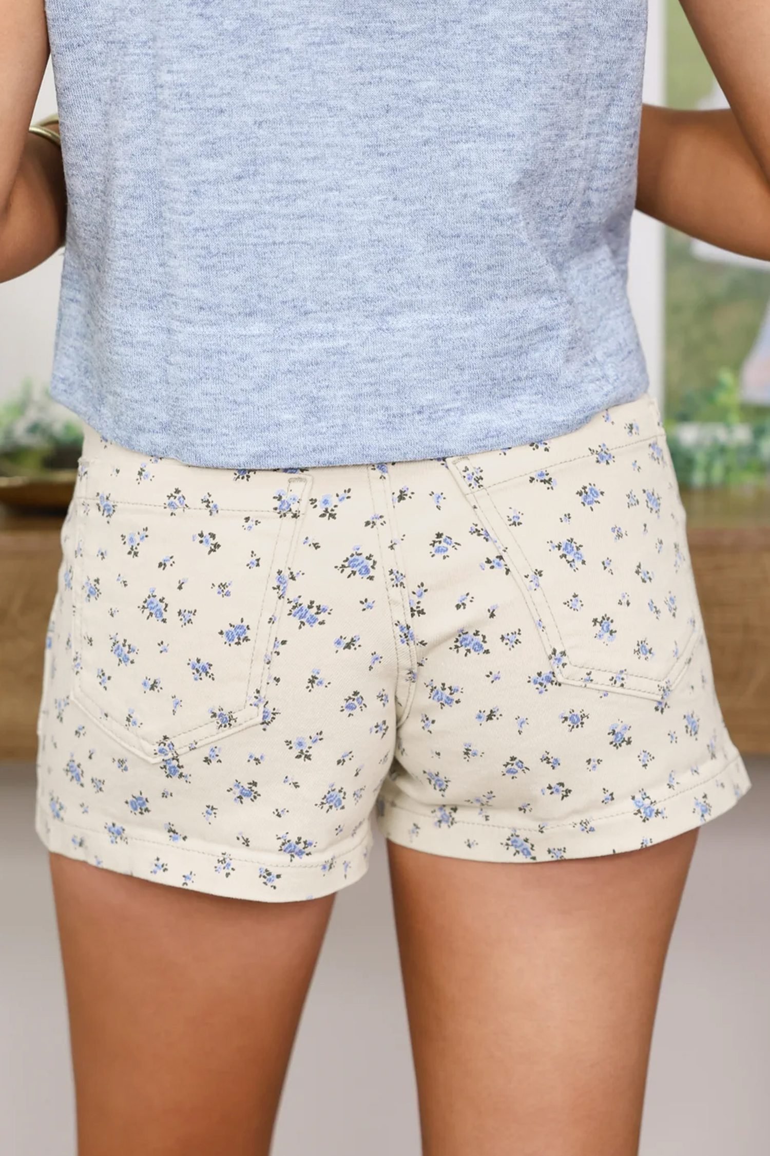 White Floral Casual Cute Denim Shorts