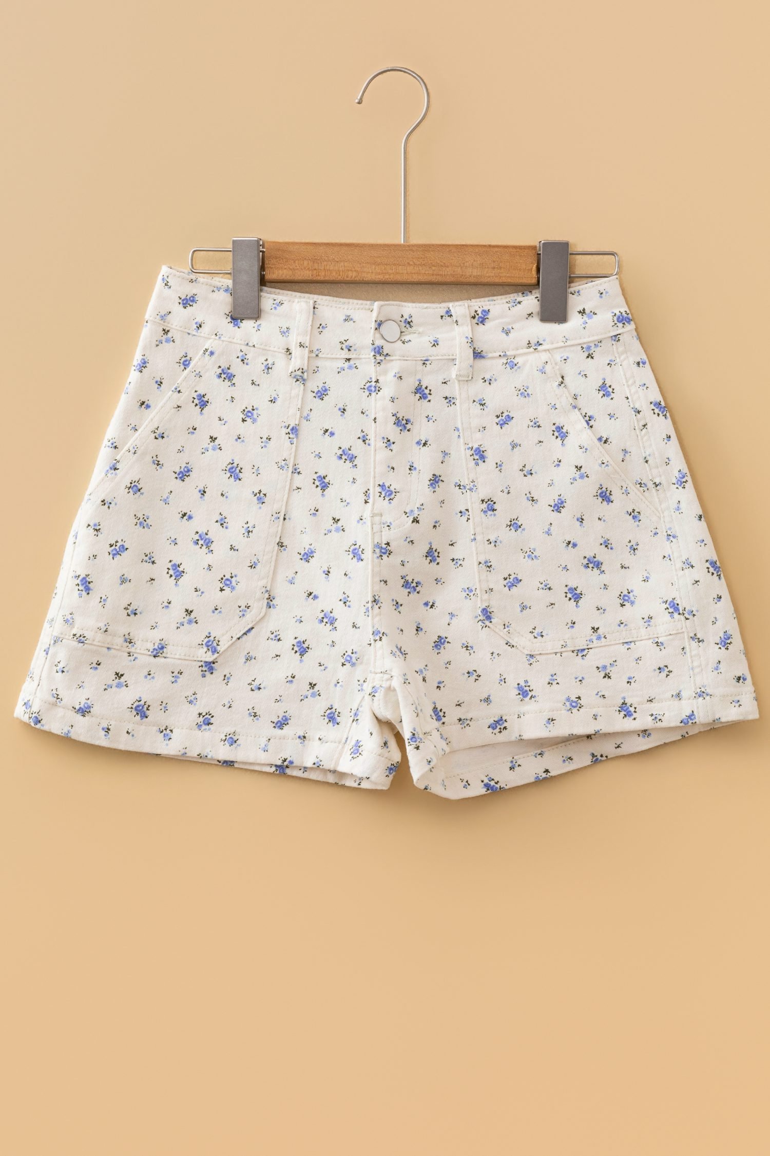 White Floral Casual Cute Denim Shorts