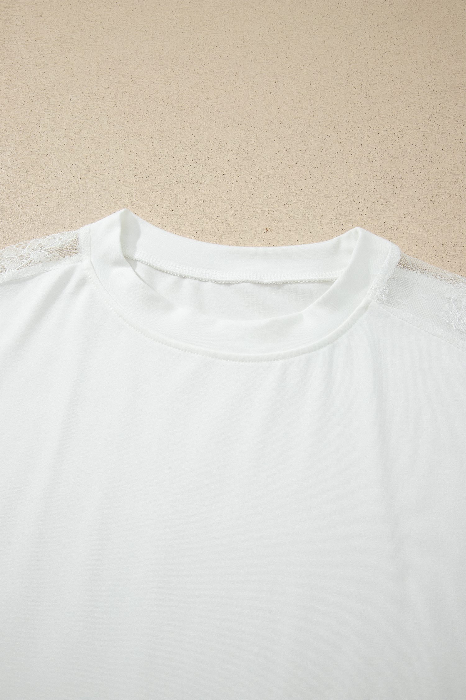 White Lace Patchwork Round Neck Long Sleeve Top