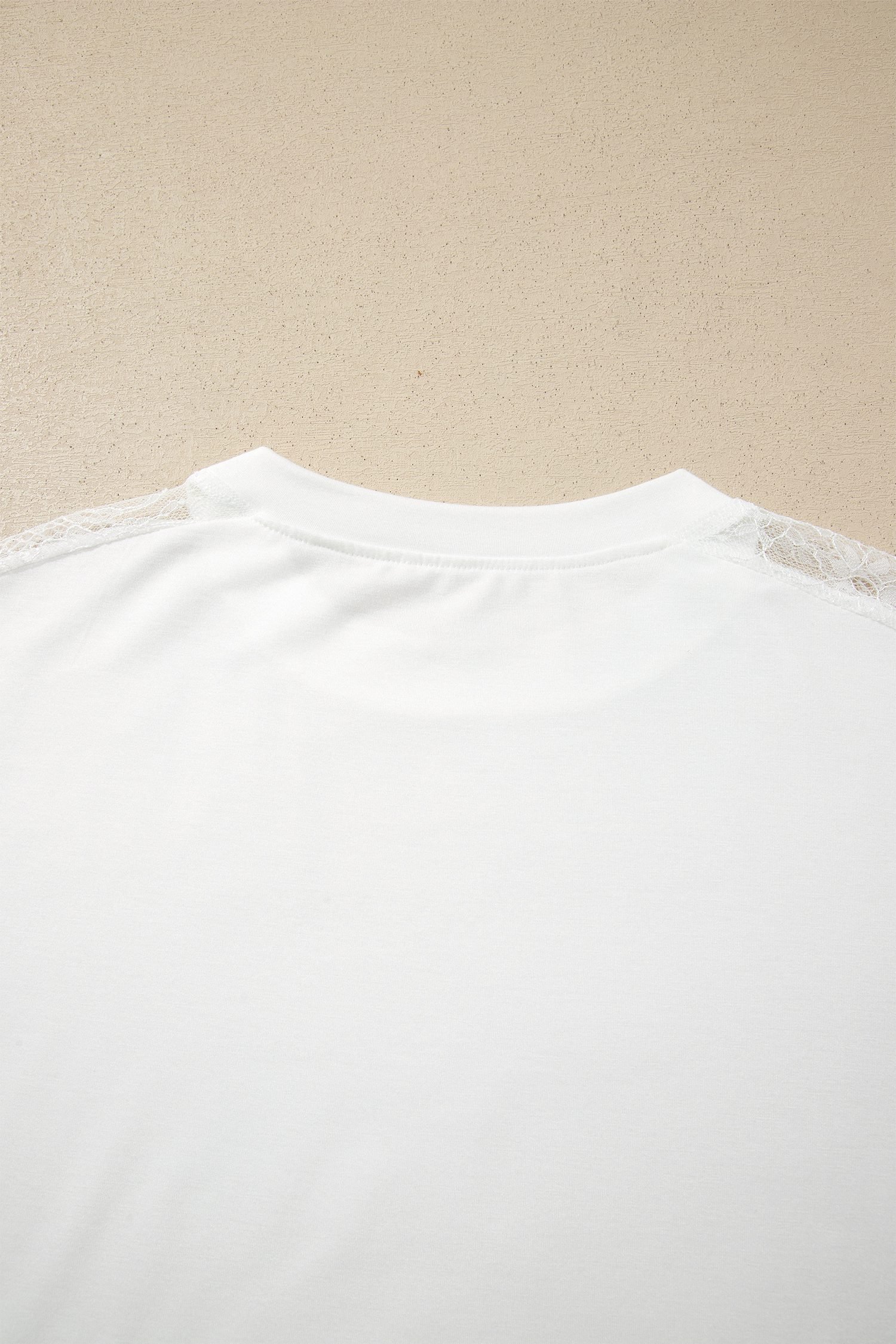 White Lace Patchwork Round Neck Long Sleeve Top