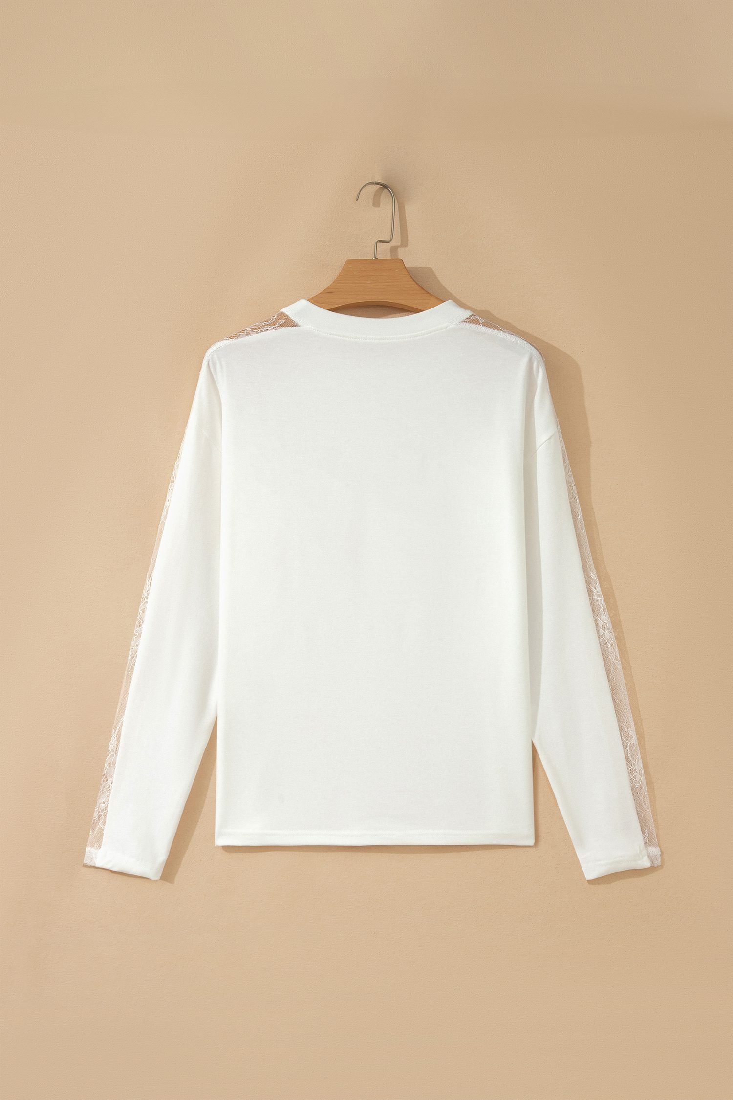 White Lace Patchwork Round Neck Long Sleeve Top