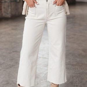 White Raw Hem Ankle-length Loose Jeans
