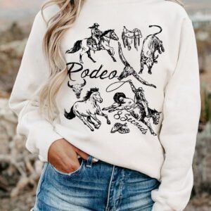 White Rodeo 8 Seconds Western Print Casual Graphic Sweatshirt
