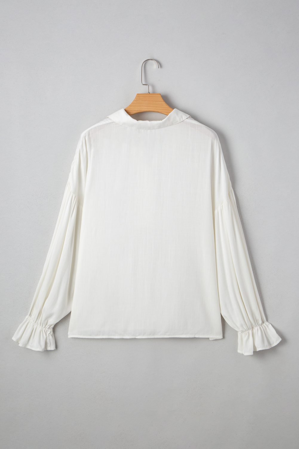 White Ruffle Elastic Cuffs Puffy Long Sleeve Button Down Shirt