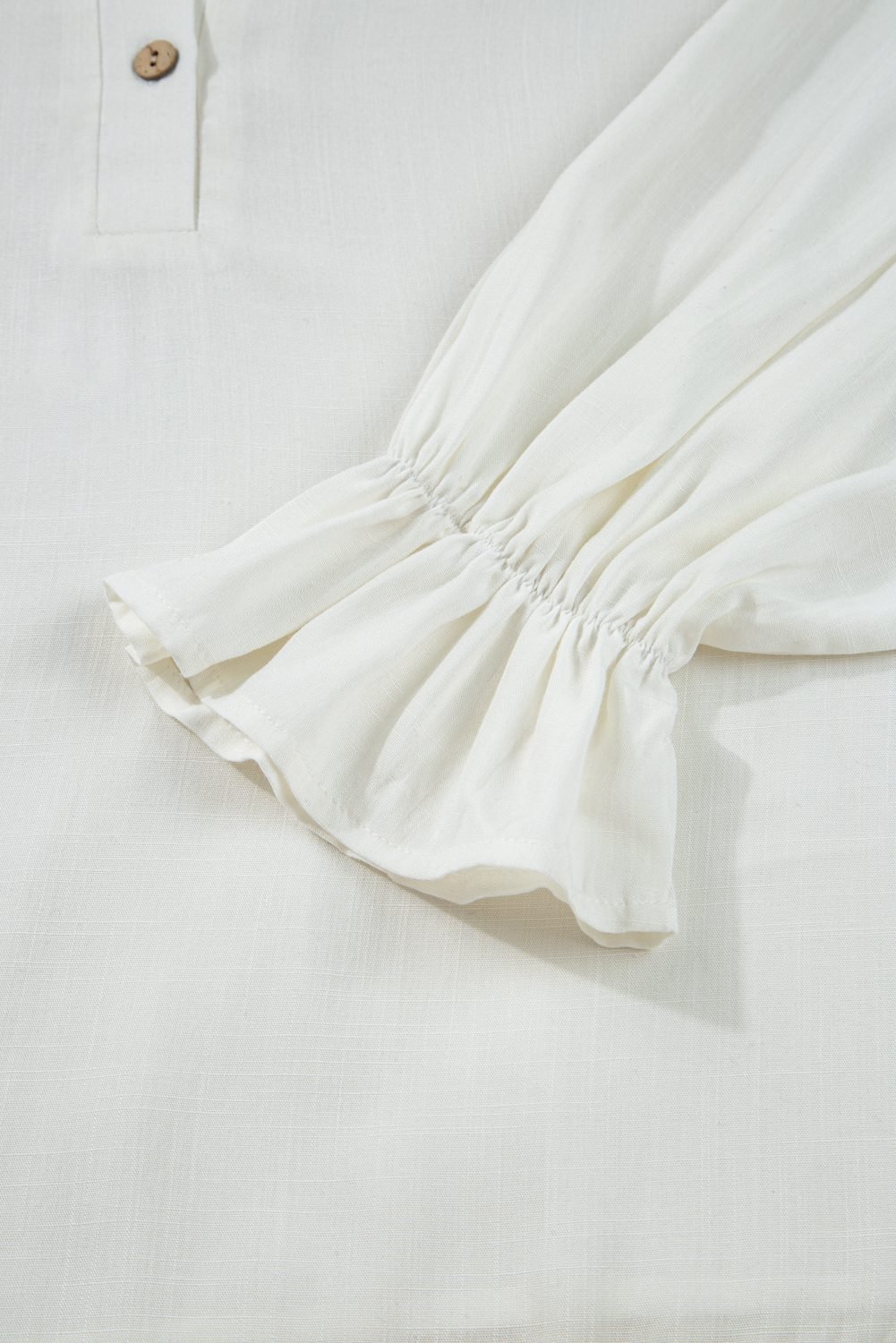 White Ruffle Elastic Cuffs Puffy Long Sleeve Button Down Shirt