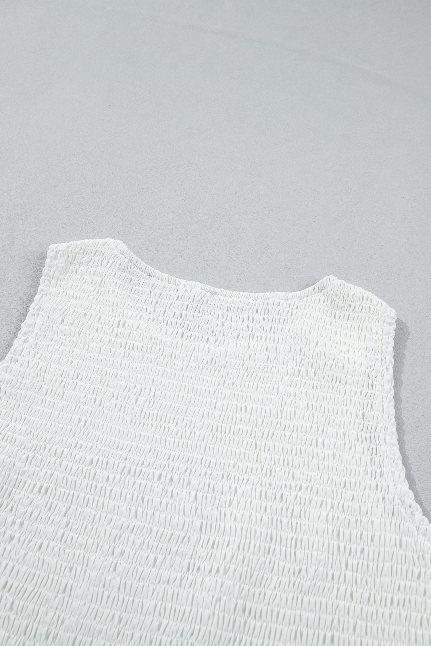 White Sleeveless Smocked Lace Peplum Top