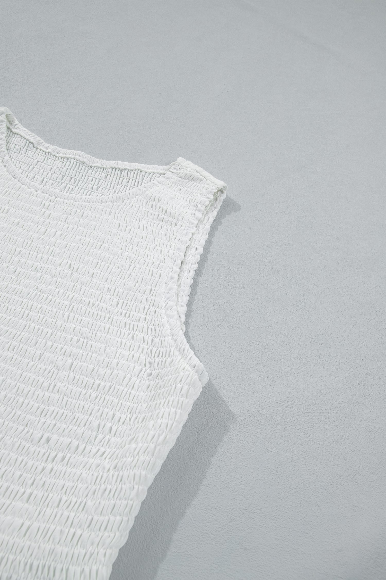 White Sleeveless Smocked Lace Peplum Top
