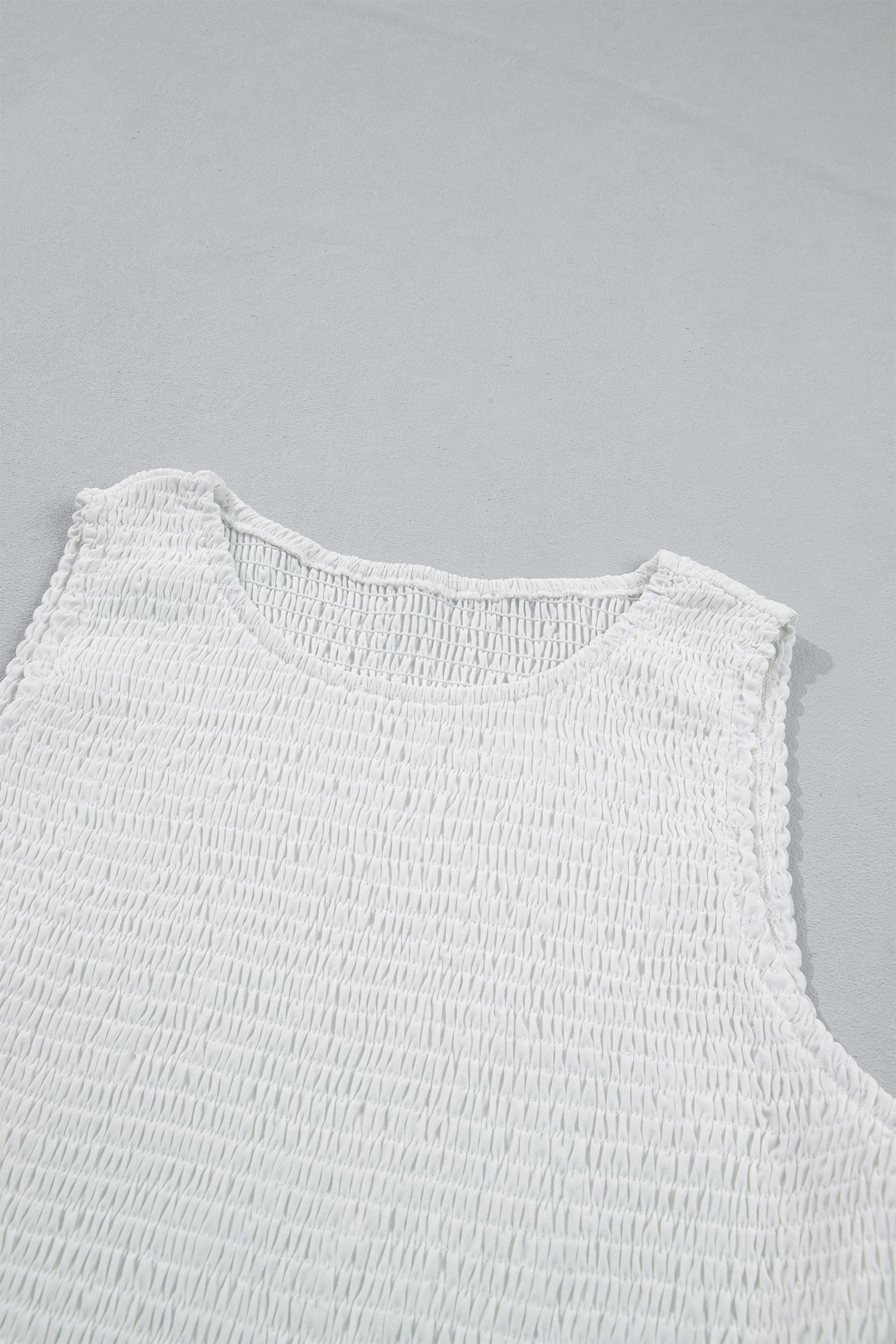 White Sleeveless Smocked Lace Peplum Top