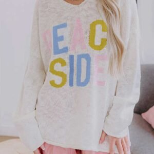 White V Neck Lightweight Knit BEACH SIDE Shift Tunic Sweater