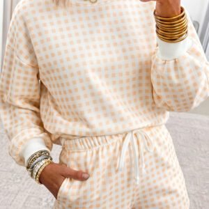 Yellow Plaid Baggy Pullover Drawstring Casual Shorts 2pcs Outfit