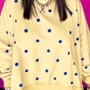 Yellow Round Neck Long Sleeve Polka Dot Plus Size Top