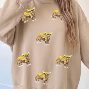 Apricot Western Sequin Highland Cow Print Mock Neck Graphic Sweatshirt