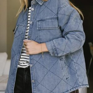 Ashleigh Blue Rhombus Stitched Pattern Button Pocketed Denim Jacket