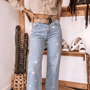 Beau Blue Sparkle Detail Western Casual Shift Jeans