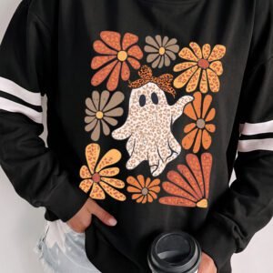 Black Ghost Floral Leopard Print Pullover Sweatshirt