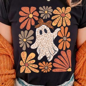 Black Halloween Leopard Floral Crewneck T-Shirts