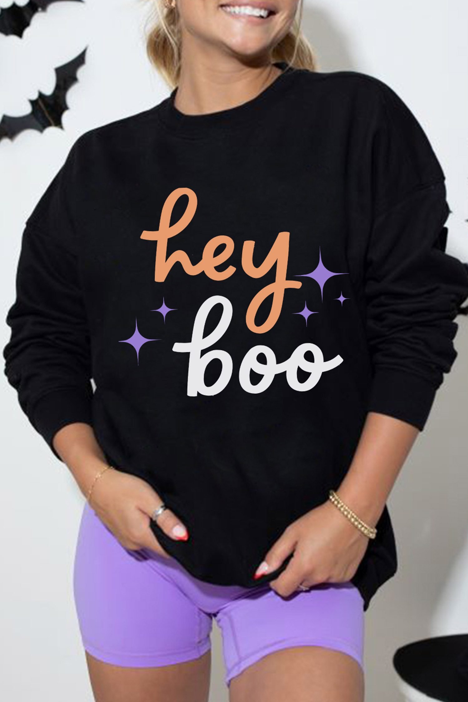 Black Hey Boo Halloween Sweatshirt