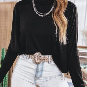 Black High Neck Long Sleeve Top
