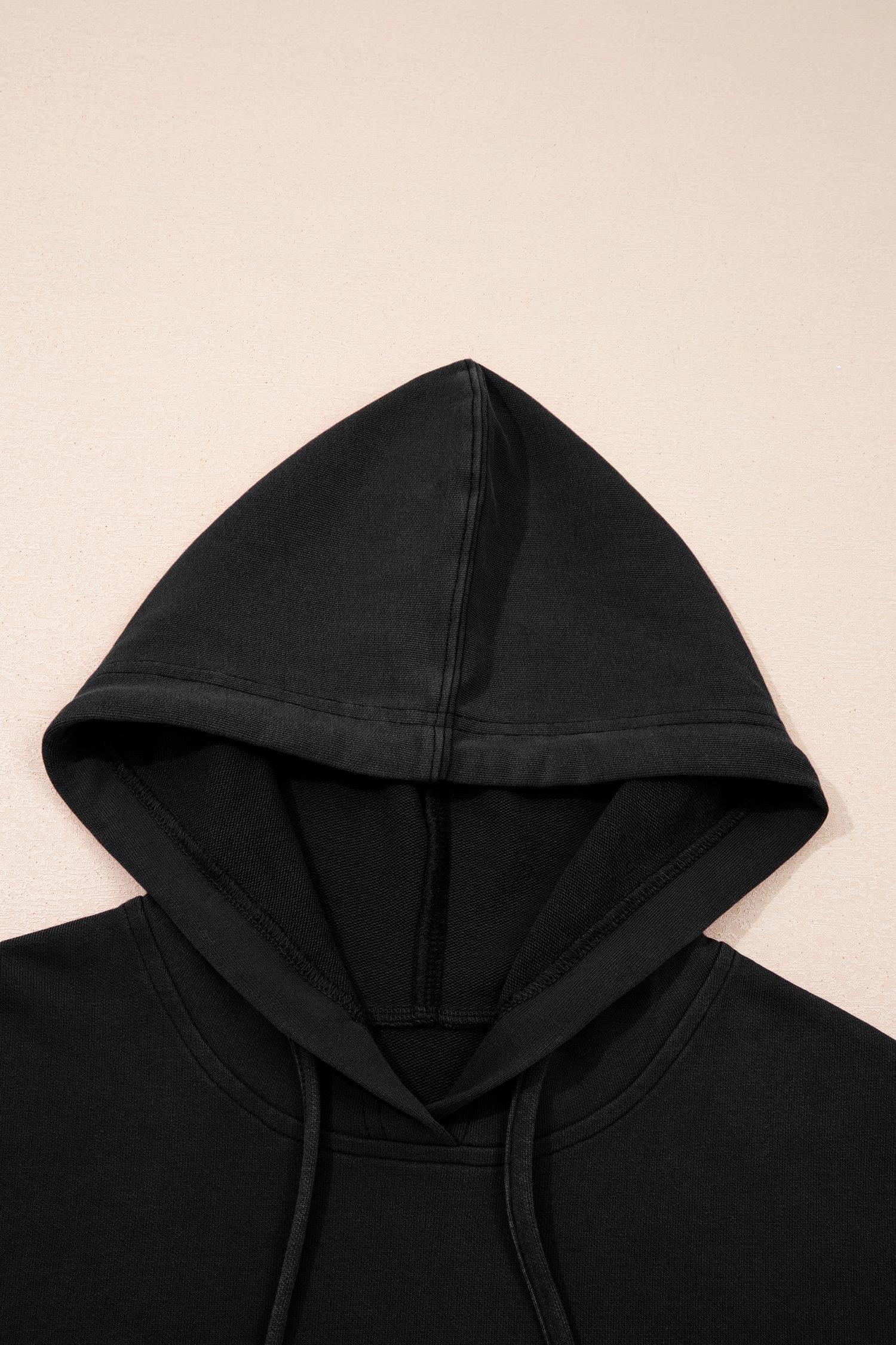 Black Plaid Sleeve Drawstring Pocket Hooded Sweatshirt