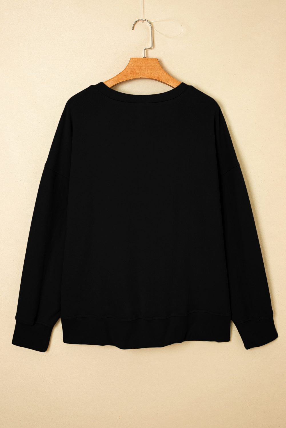 Black Solid Button Placket Crew Neck Plus Size Sweatshirt