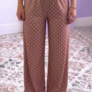 Brown Polka Dot Printed Casual Loose Pants