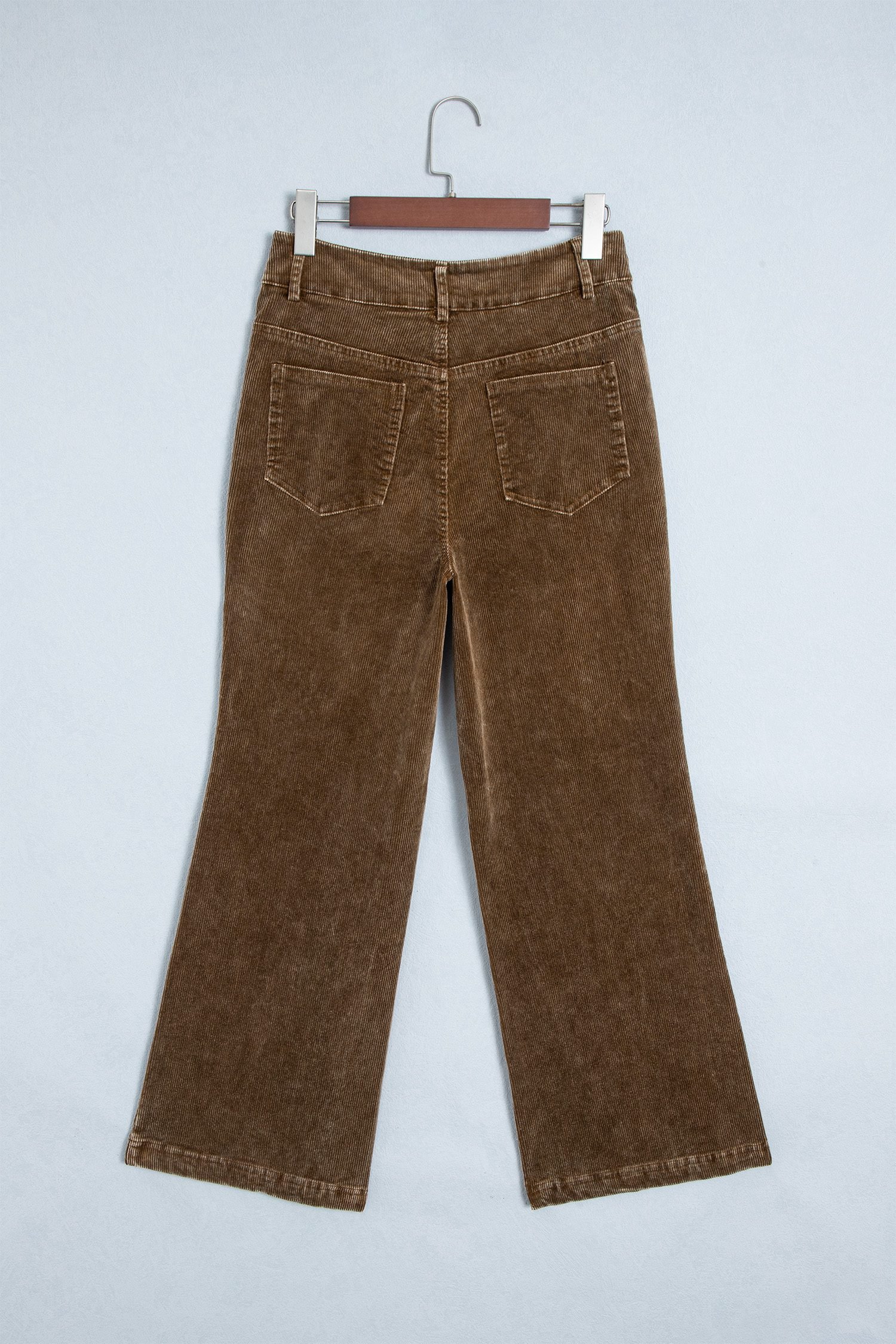 Camel Straight Leg Corduroy Metal Button Zip-up Pants