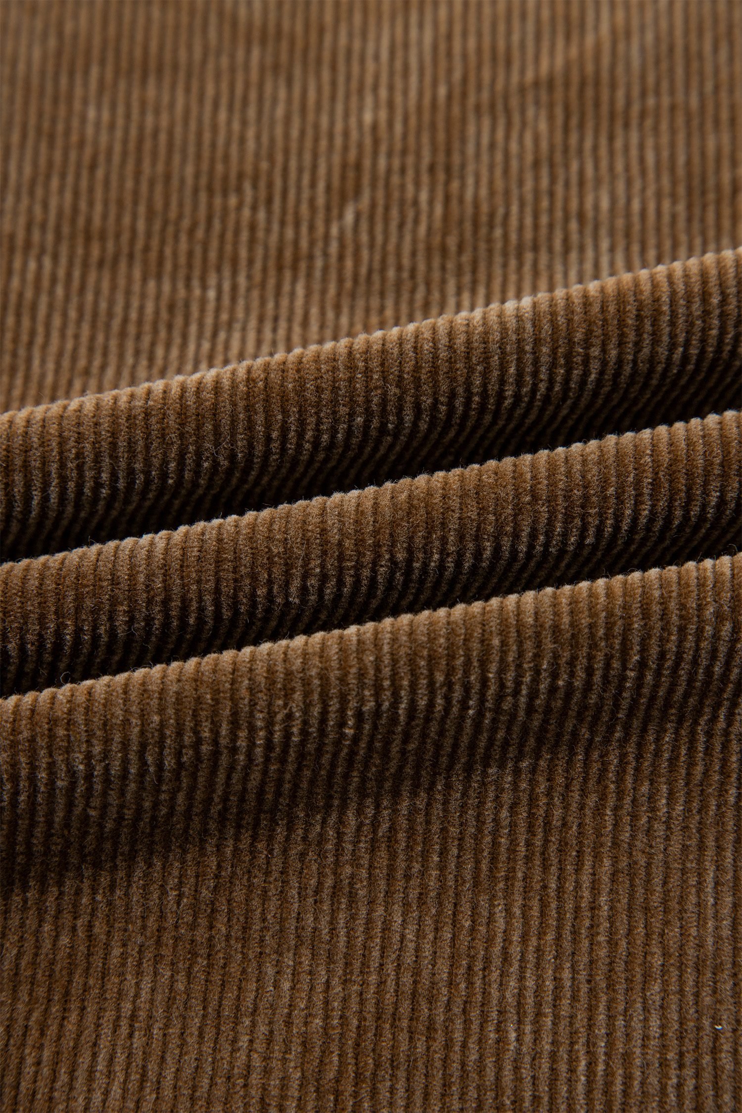 Camel Straight Leg Corduroy Metal Button Zip-up Pants