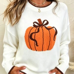 Chicory Coffee Fall Pumpkin Pattern Casual Pullover Sweater