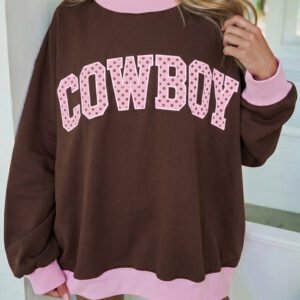 Coffee Polka Dot Letter Graphic Colorblock Tunic Sweatshirt