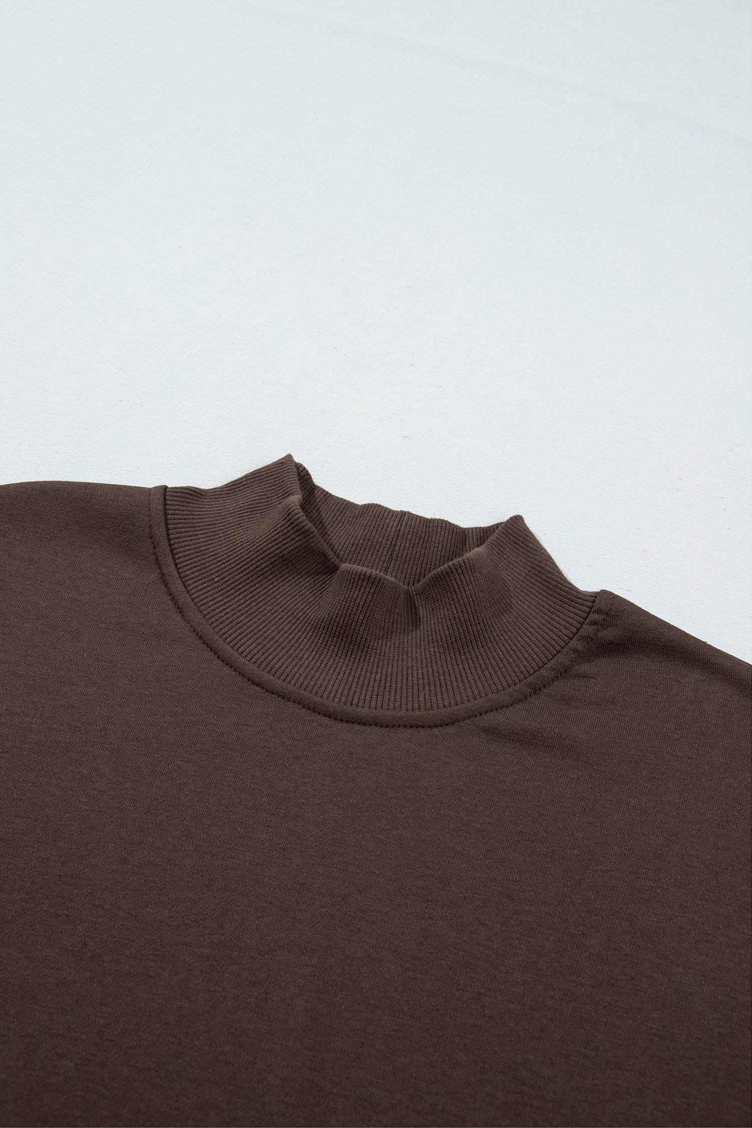 Coffee Solid Color High Neck Lace Splicing Hem Pullover Sweatshirt