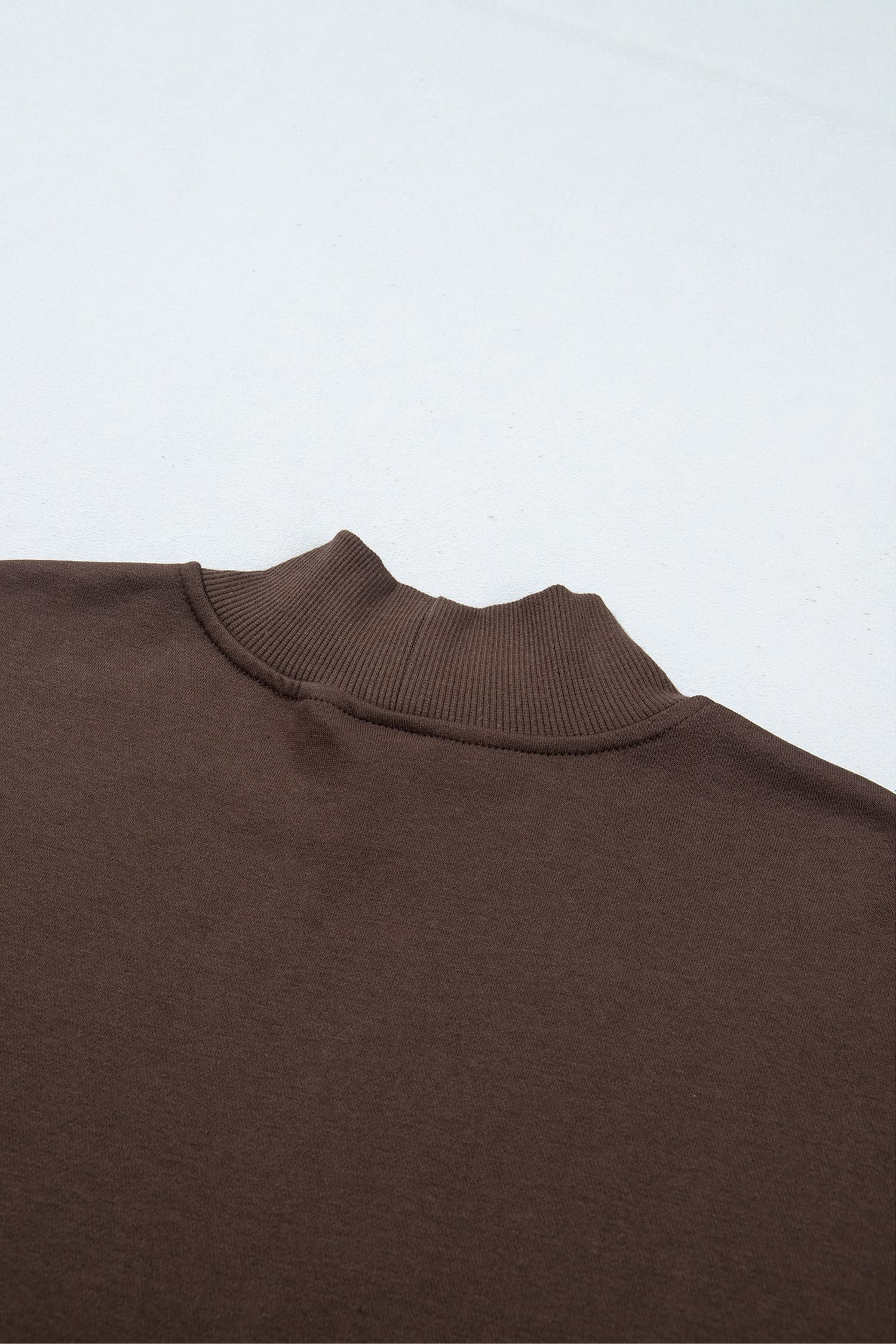 Coffee Solid Color High Neck Lace Splicing Hem Pullover Sweatshirt
