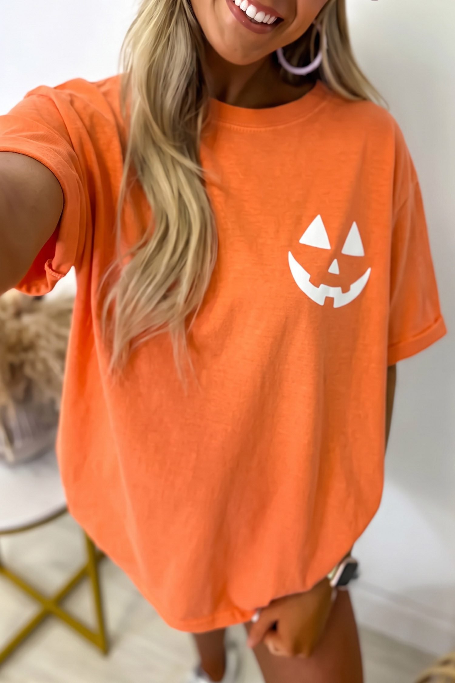 Orange Halloween Pumpkin Face Graphic T Shirt
