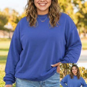 Dark Blue Exposed Seam Detail Reversible Double Wear Plus Size Sweatshirt