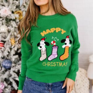 Dark Green Abstract Patch Embroidery Christmas Pullover Sweater