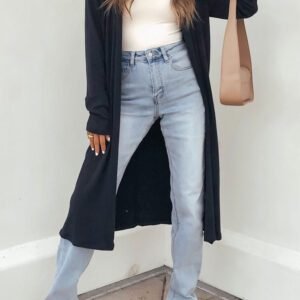 Dirty blue Solid Color Long Sleeve Casual Tunic Shift Cardigan