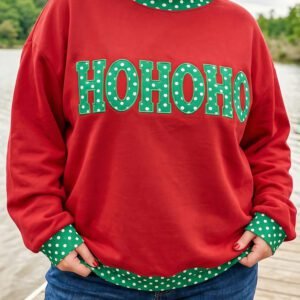 Fiery Red Casual Polka Dot Patchwork Letter Graphic Plus Size Sweatshirt