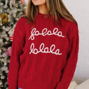 Fiery Red Falala Cable Knit Christmas Dropped Shoulder Pullover Sweater