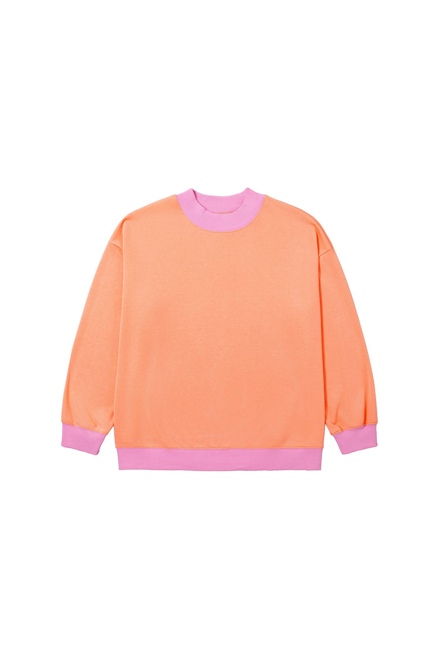 Grapefruit Orange Color Block Contrast Trim Plus Size Sweatshirt