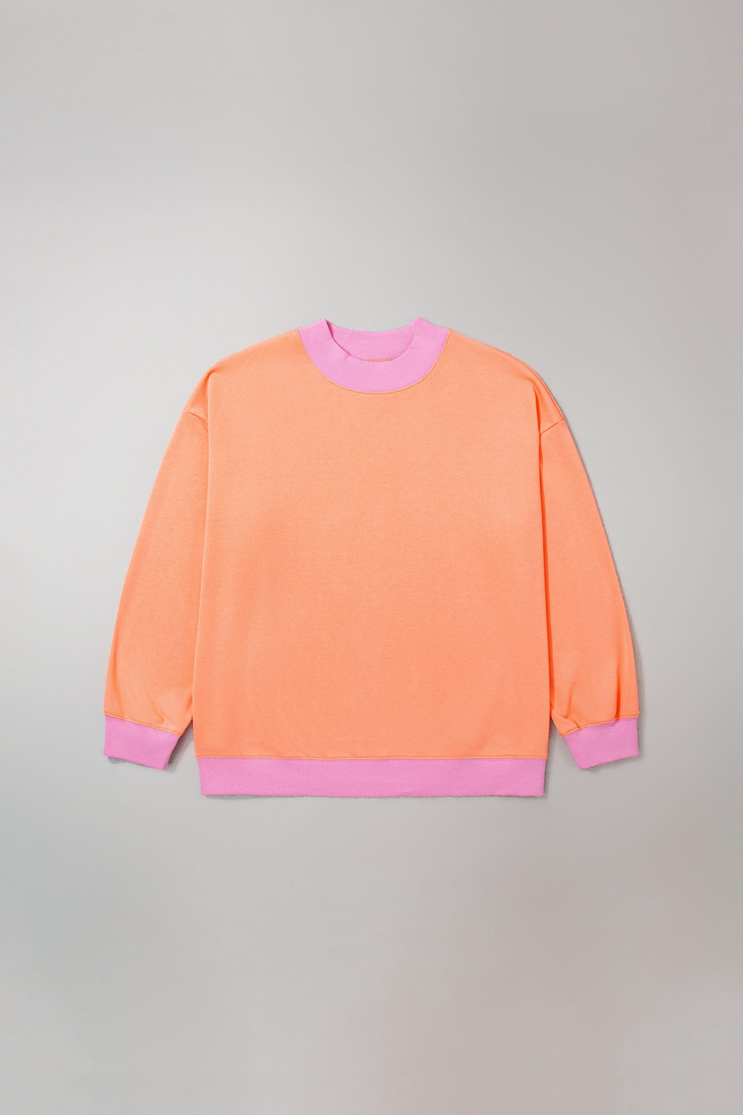 Grapefruit Orange Color Block Contrast Trim Plus Size Sweatshirt