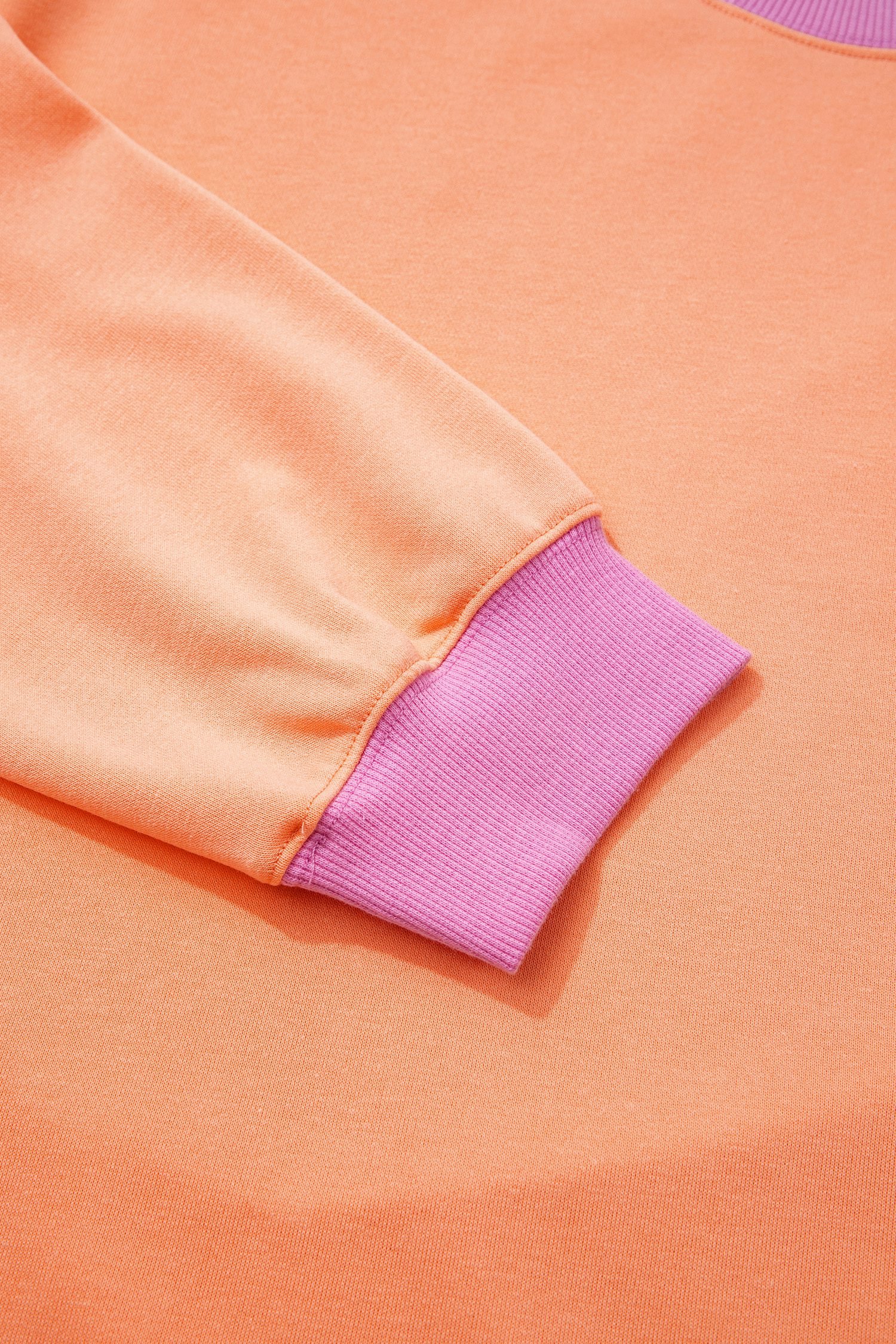 Grapefruit Orange Color Block Contrast Trim Plus Size Sweatshirt