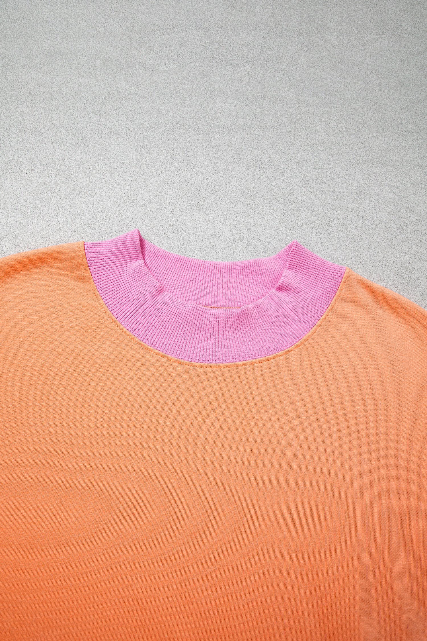 Grapefruit Orange Color Block Contrast Trim Plus Size Sweatshirt