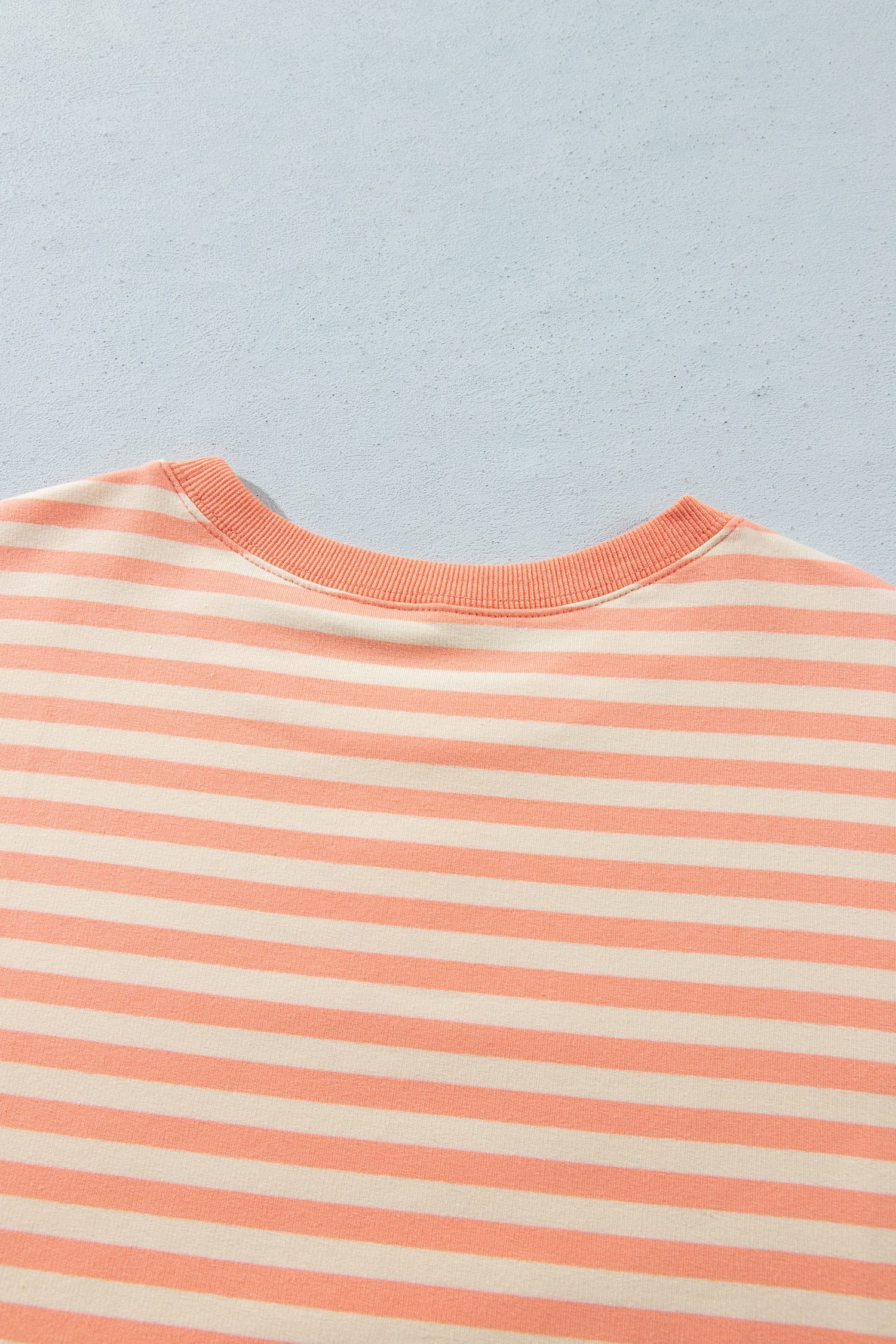 Grapefruit Orange Drop Shoulder Long Sleeve Pullover Elastic Waist Casual Short Set