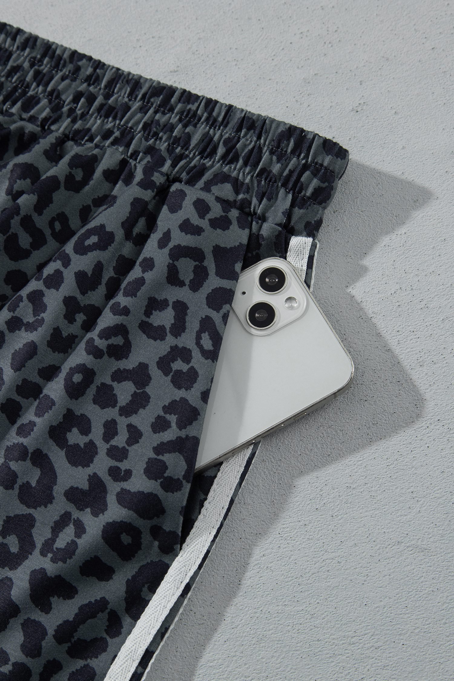 Gray Leopard Print Bracelet Sleeve Top Plus Size Loose Pants Set