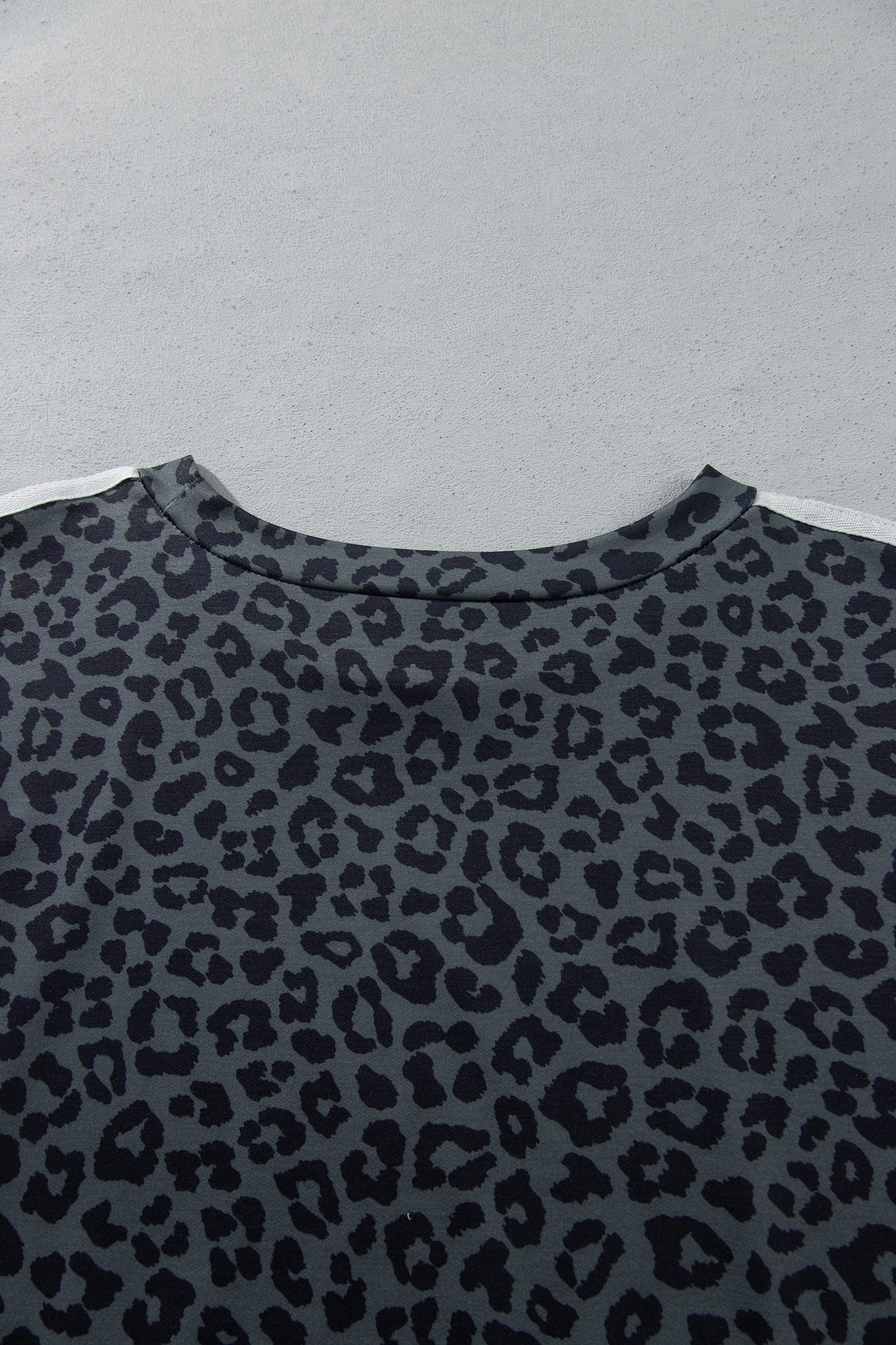 Gray Leopard Print Bracelet Sleeve Top Plus Size Loose Pants Set