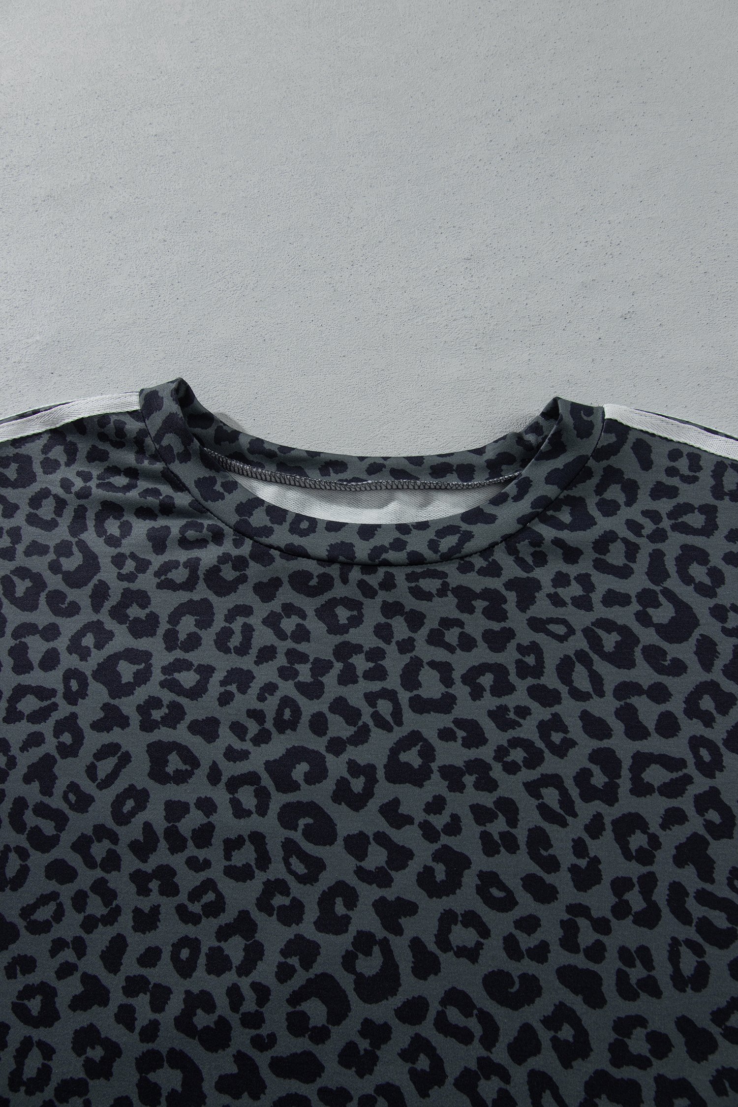 Gray Leopard Print Bracelet Sleeve Top Plus Size Loose Pants Set