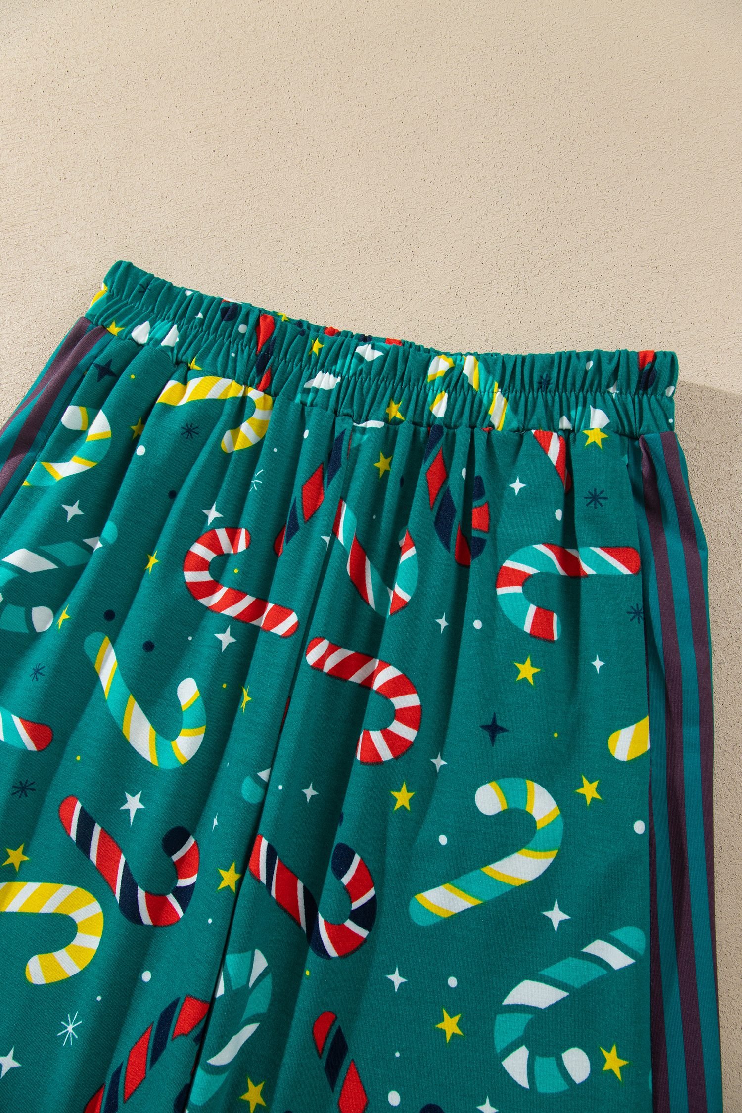 Green Abstract Candy Cane Print Long Sleeve Two Piece Lounge Set
