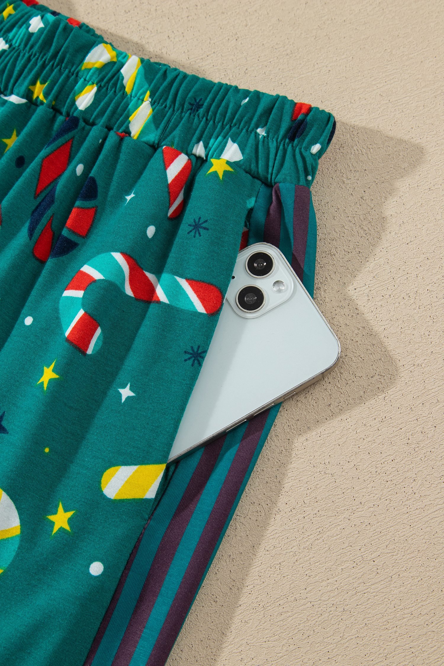 Green Abstract Candy Cane Print Long Sleeve Two Piece Lounge Set