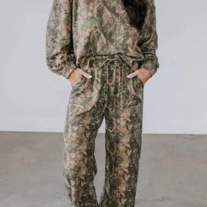 Green Abstract Print Long Sleeve Pant Set